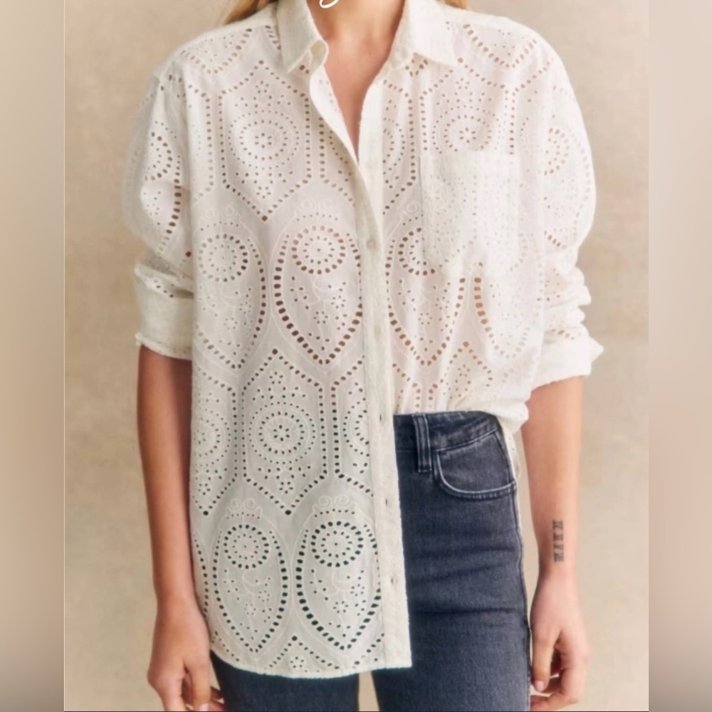 Sezane Max Shirt Ecru Eyelet 44 / 12
